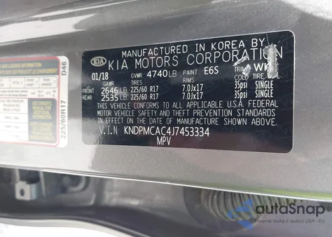 2018 Kia Sportage Lx z USA, uszkodzony, nr VIN KNDPMCAC4J7453334